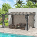10'x13' Gazebo, Wall Mounted Gazebo Pergola with Aluminum Frame, Curtains and Netting for Patio,Decks, Garden and Lawn