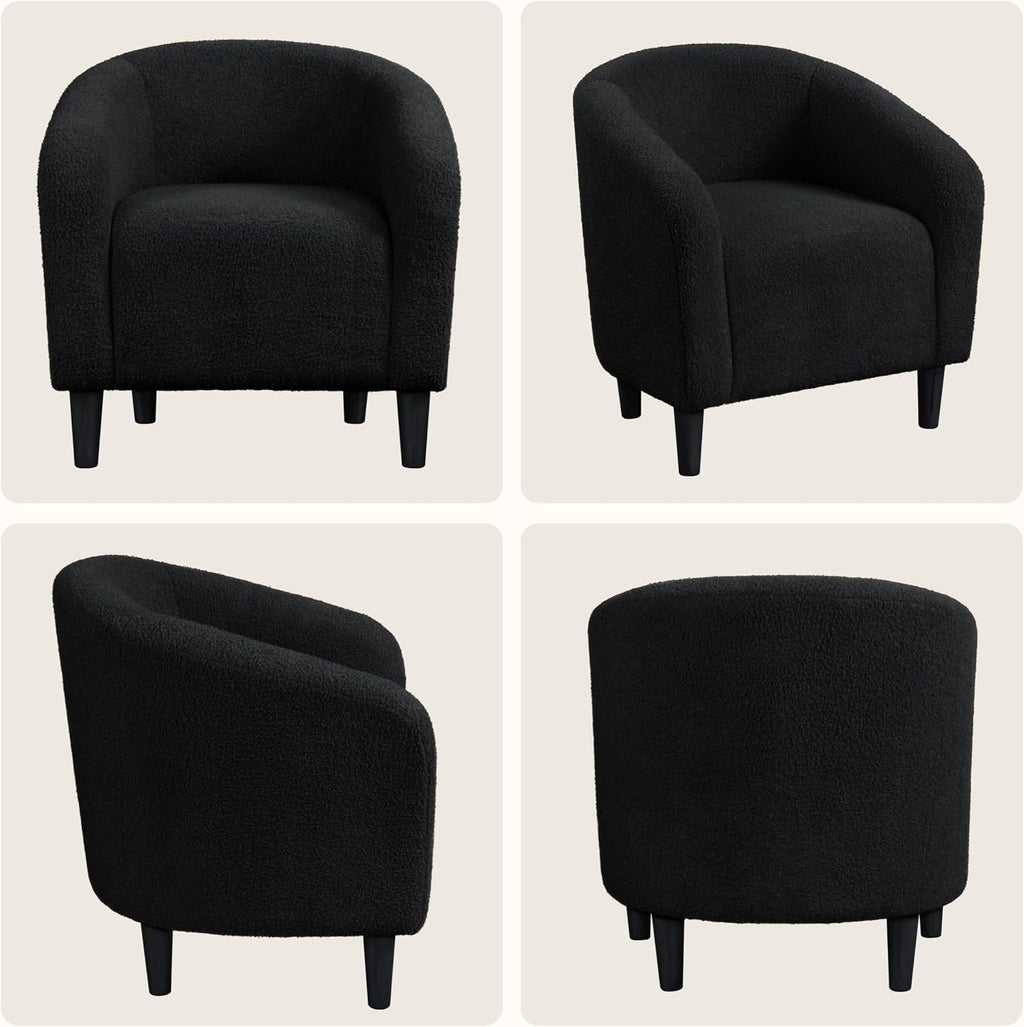 Yaheetech Accent Barrel Chair, Boucle Fabric Club Chair, Furry Sherpa Elegant Armchair with Cozy Soft Padded, Suitable for Living Room Bedroom Reception Office, Black