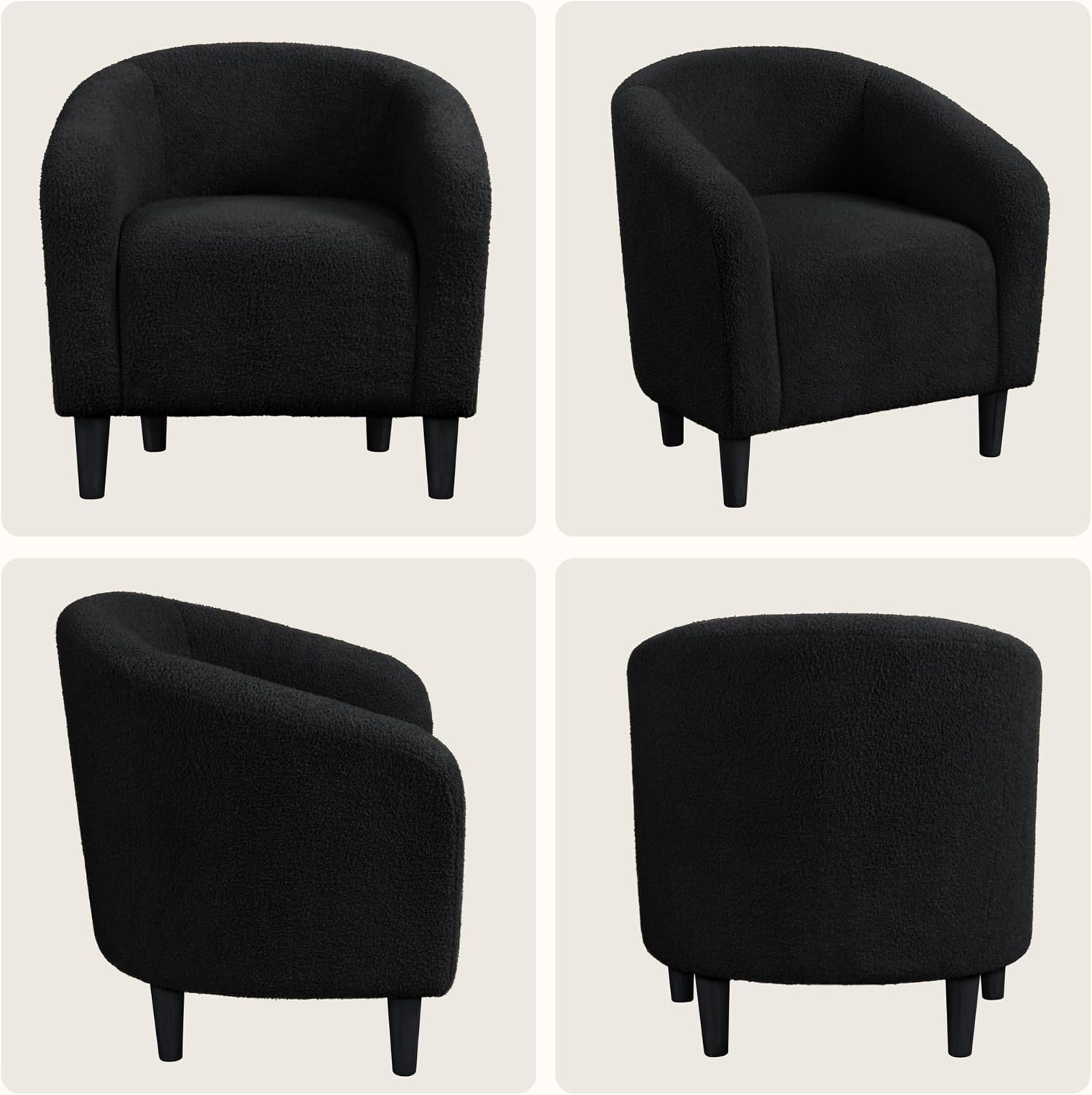 Yaheetech Accent Barrel Chair, Boucle Fabric Club Chair, Furry Sherpa Elegant Armchair with Cozy Soft Padded, Suitable for Living Room Bedroom Reception Office, Black