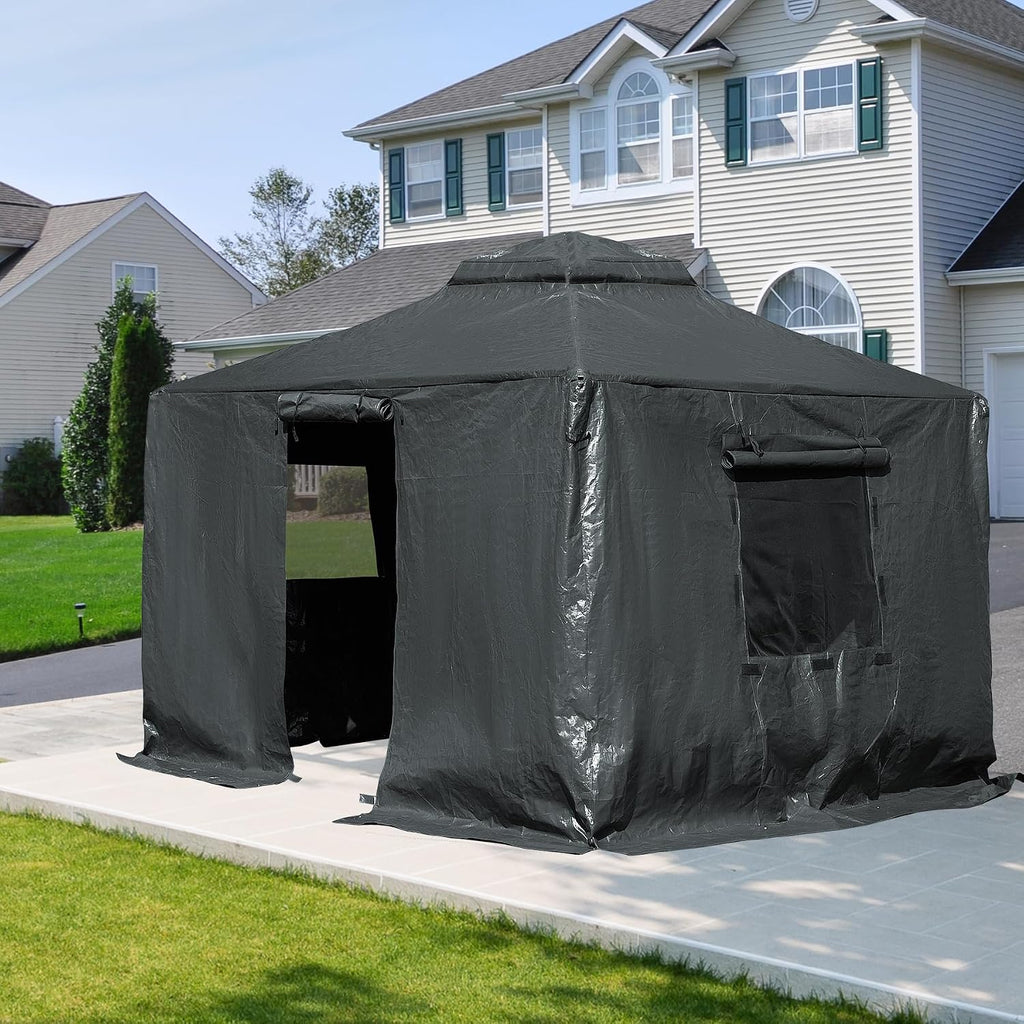 8x8FT Outdoor Gazebo Cover for Hardtop Gazebo, Universal Winter Gazebos Cover with Sidewalls and Mesh Windows, All-Season Used -Grey (Gazebos Not Included)