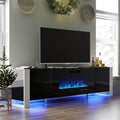 VanAcc 80' Fireplace TV Stand with 40' Electric Fireplace, High Gloss Entertainment Center with LED Lights, Modern Entertainment Stand for TVs up to 90', Black
