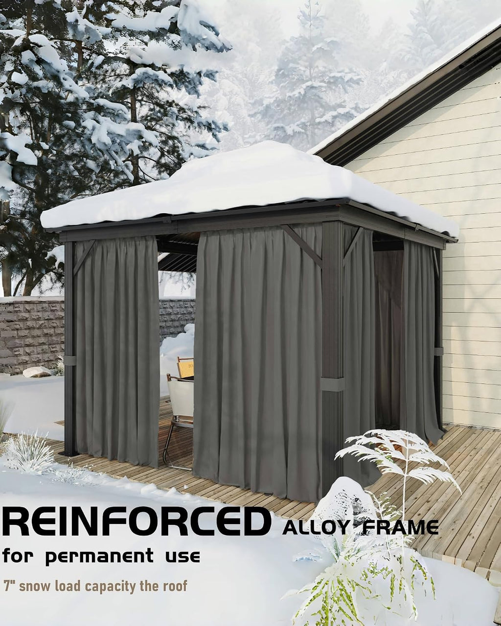 IDEALHOUSE 10x10Ft Hardtop Gazebo - Aluminum Frame Permanent Pavilion with Double Roof, Mosquito Netting & Privacy Curtains for Patio, Garden, Deck & Backyard Parties