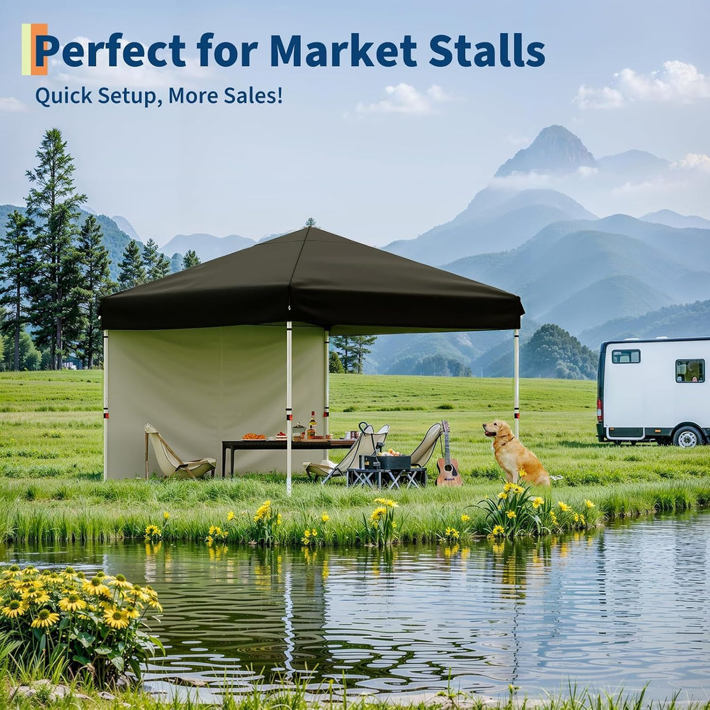 10'X10' Pop Up Canopy Tent with 4 Sidewalls, Beach Tent with One Push Setup, Outdoor Sun Shade for Parties, Camping, UPF 50+ All Weather Waterproof, with Weight Bags & Wheeled Carry Bag