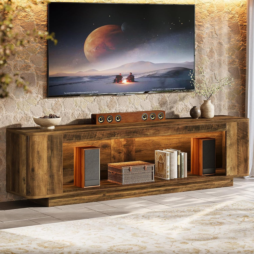 Tribesigns 70.9-Inch TV Stand, Farmhouse Entertainment Center for 65/70/75/80-Inch TVs, Television Console Table with LED Light Strip, Media Console for Living Room, Bedroom, Rustic Brown