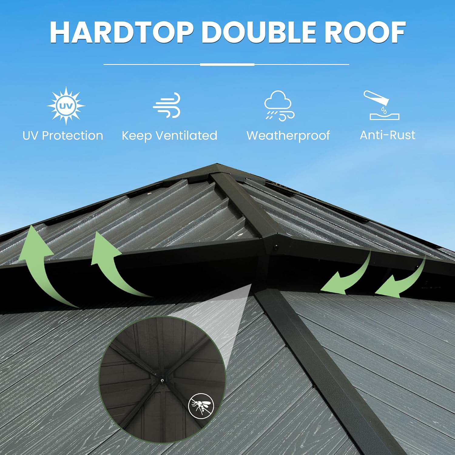 Domi 12' X 12' Hardtop Gazebo, Upgraded Metal Gazebo with Dual-Layer Resin Roof, Drainage System, Curtain and Netting, Outdoor Shelter Canopy for Patio, Garden, and Backyard, Grey