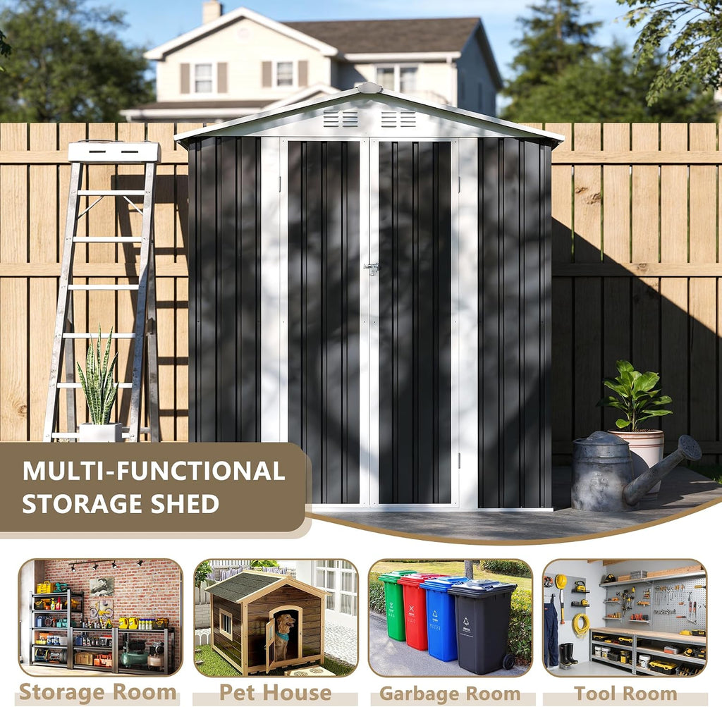 6x9 FT Large Outdoor Storage Shed, Galvanized Tool Shed, Metal Garden Shed with Apex Roof & Lockable Door& Air Vent, Waterproof Rust-Resistant for Patio Furniture Lawnmower Bike
