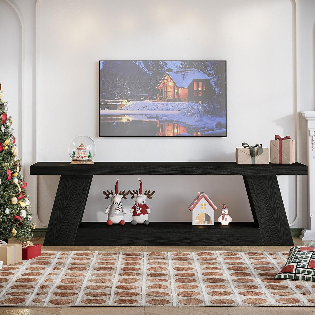 Tribesigns 63' TV Stand for 55/60/65/75-Inch TVs, Rustic Extra Long Media TV Console with Storage Shelve, Entertainment Center Television Stand for Living Room, Bedroom (Black)