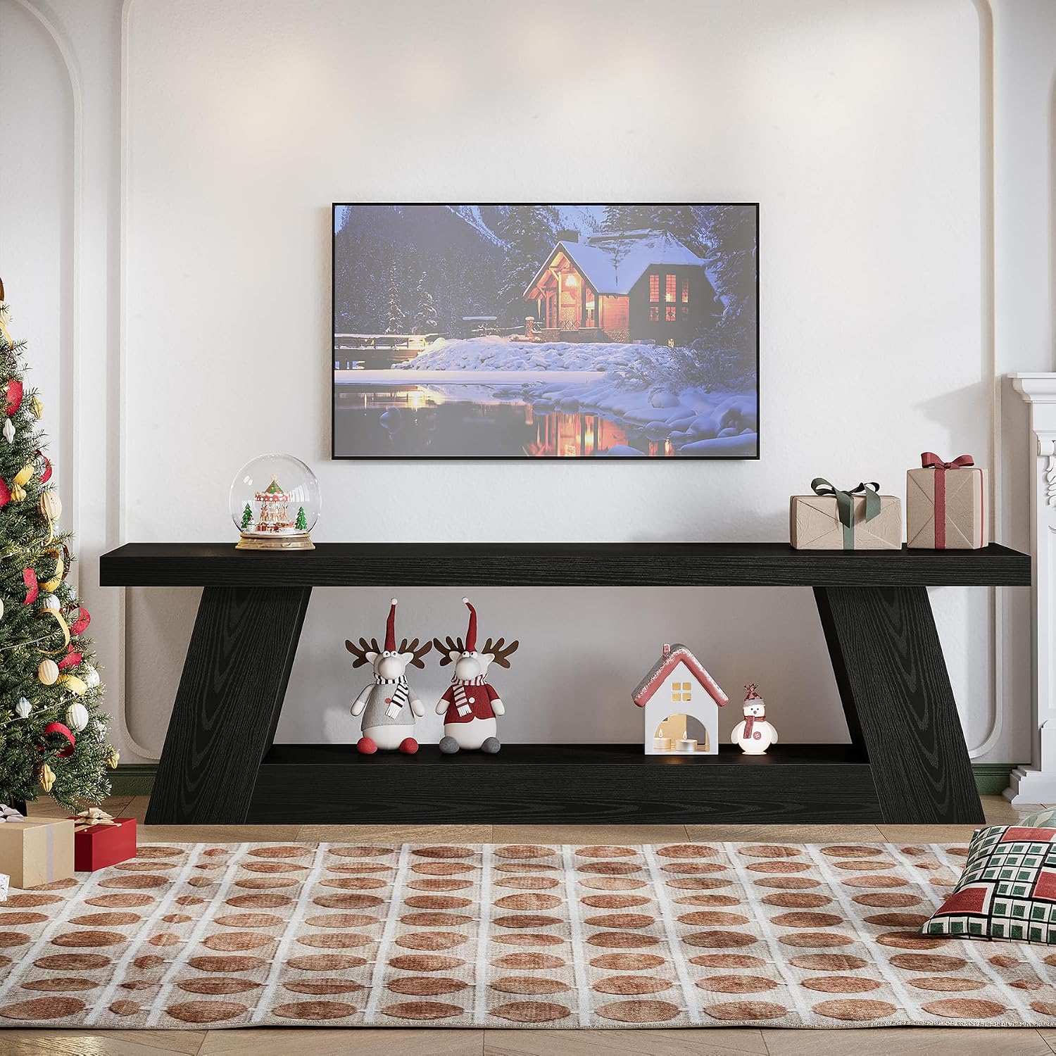 Tribesigns 63' TV Stand for 55/60/65/75-Inch TVs, Rustic Extra Long Media TV Console with Storage Shelve, Entertainment Center Television Stand for Living Room, Bedroom (Black)