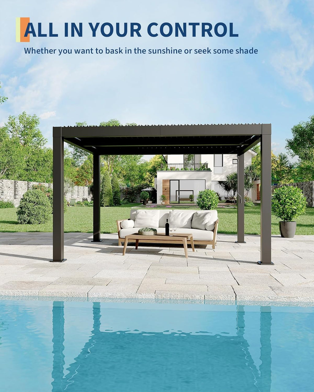 All-Aluminum Louvered Pergola 12 Ft x 10 Ft - Adjustable Louvered Roof, Reinforced Frame & Integrated Drainage, Hard Top Gazebo for Patio & Deck, Gray