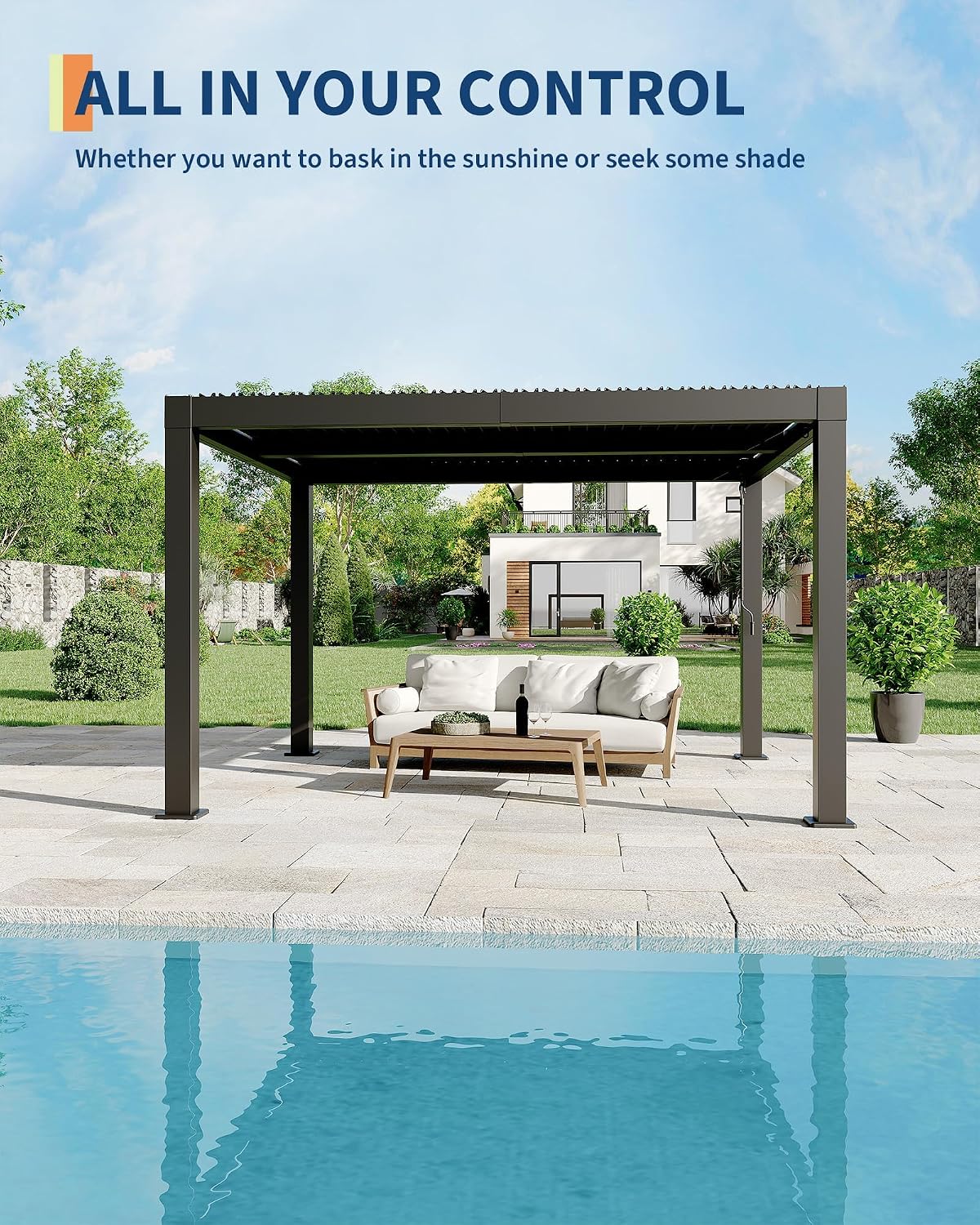 10 Ft x 12 Ft Louvered Pergola - All-Aluminum with Adjustable Louvered Roof, Reinforced Frame & Integrated Drainage, Hard Top Gazebo for Patio & Deck, Gray