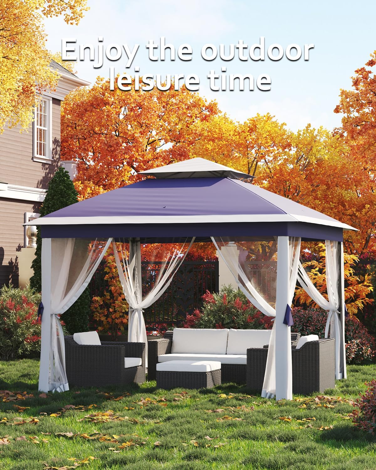 11x11ft Pop Up Gazebo Tent with Mosquito Netting, Outdoor Canopy Shelter Easy Setup, Water & UV Resistant - Navy