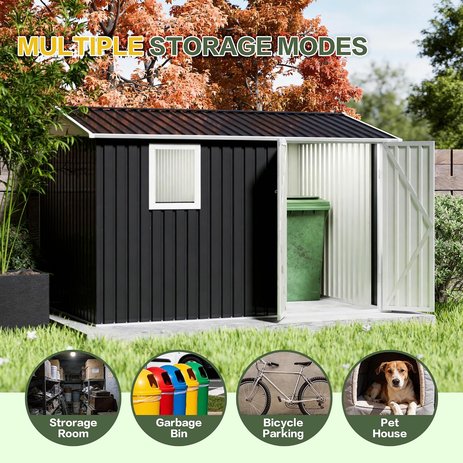 10x7FT Steel Outdoor Storage with 1 Window Galvanized Tool Shed Garden for Bike Waterproof Shed,Bike Metal Storage Shed for Backyard, Patio