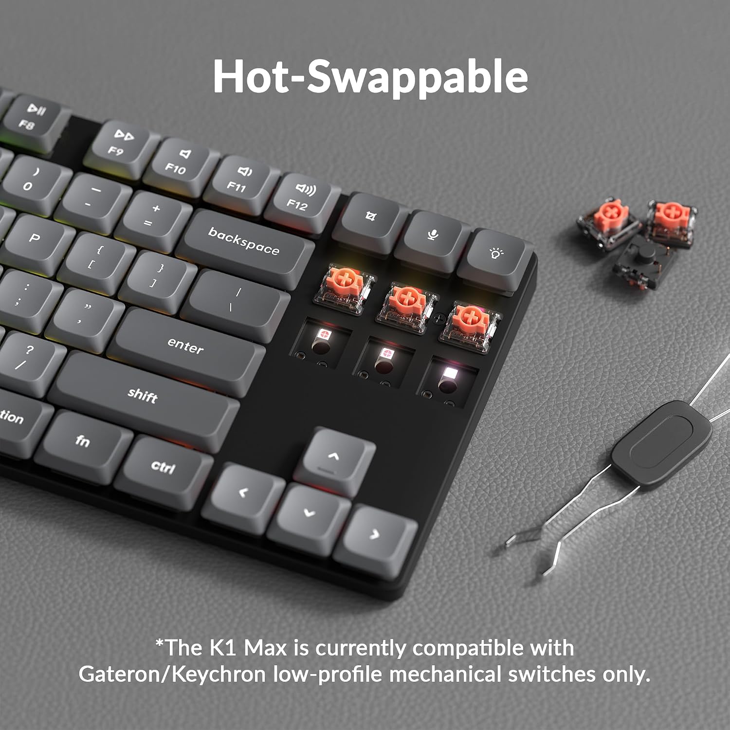 Keychron K1 Max Ultra-Slim Wireless Mechanical Keyboard, 80% TKL Layout Bluetooth/2.4 GHz/Wired Keyboard with Low-Profile Gateron Red Switch, Hot-Swappable, RGB Backlit QMK for Mac Windows Linux