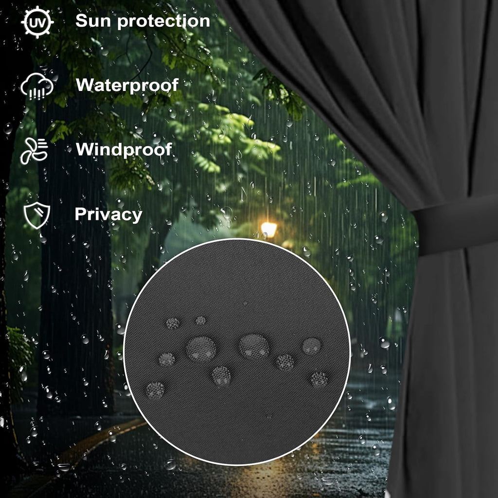 slashome 12'x14' Gazebo Curtains Outdoor Waterproof, Black Universal Replacement Curtain 4-Panels, Sidewalls with Zipper for Garden, Patio, Yard (Only Curtains)