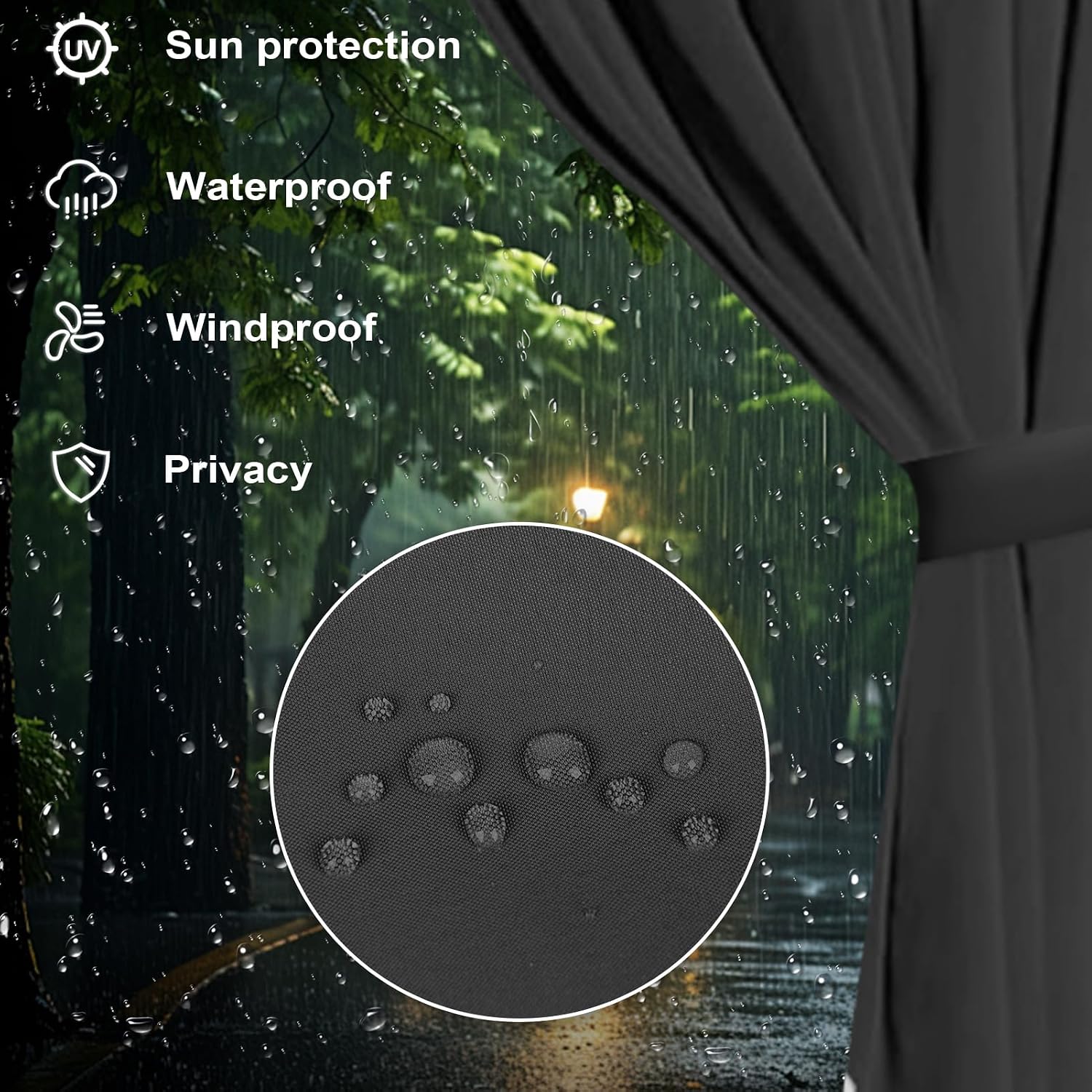 slashome 12'x12' Gazebo Curtains Outdoor Waterproof, Black Universal Replacement Curtain 4-Panels, Sidewalls with Zipper for Garden, Patio, Yard (Only Curtains)