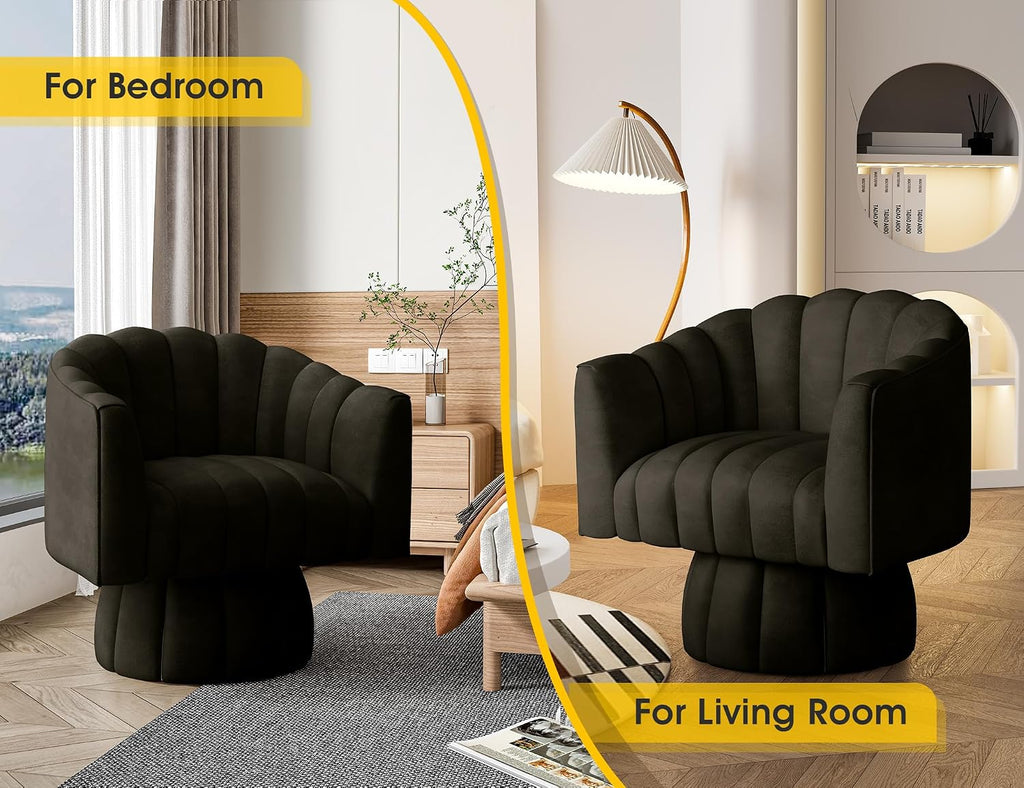 Dewhut Swivel Accent Chair, 360° Swivel Barrel Chair with Armrest, Faux Leather Upholstered Single Sofa Reading Chair for Living Room,Bedroom,Waiting Room(Black)