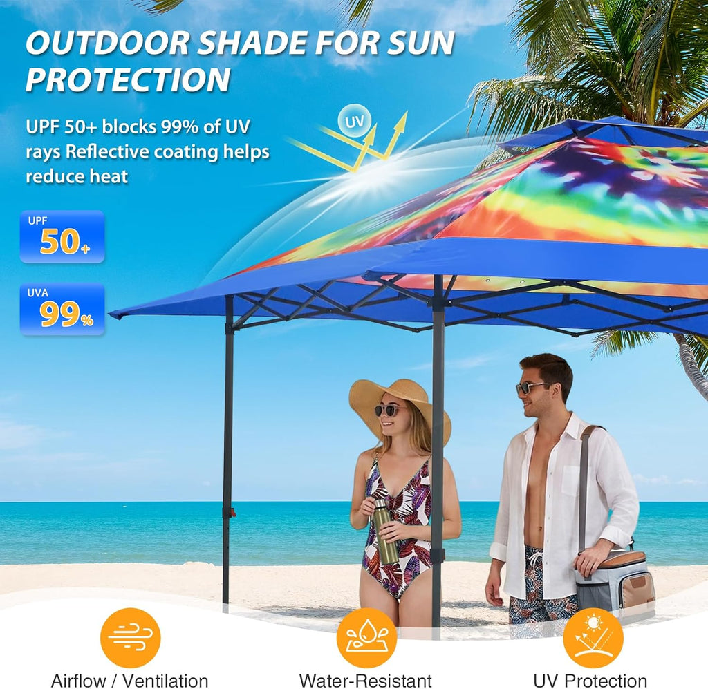 EAGLE PEAK 13x13 Straight Leg Pop Up Canopy Tent Instant Outdoor Canopy Easy Single Person Set up Folding Shelter w/Auto Extending Eaves 169 Square Feet of Shade (Cosmic Tie Dye)