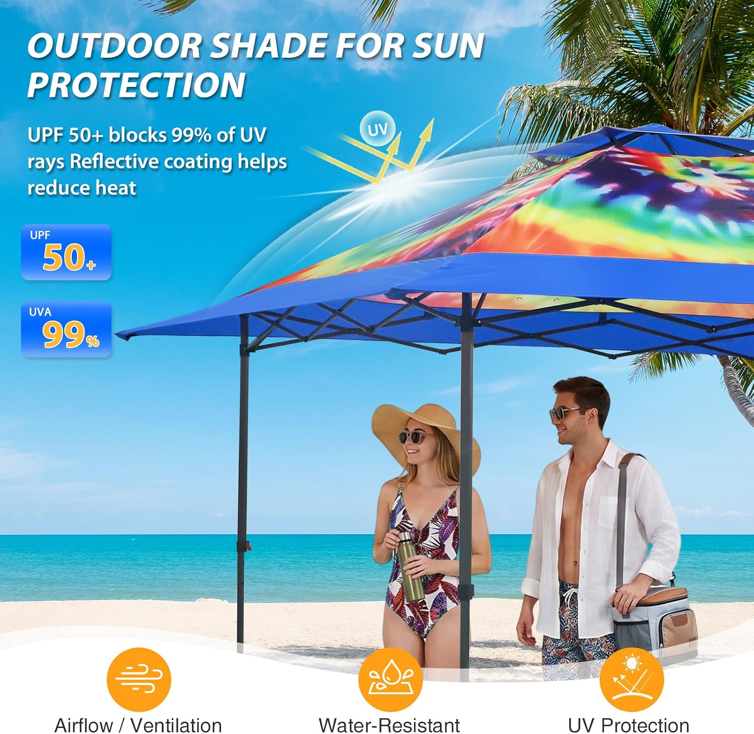 EAGLE PEAK 13x13 Straight Leg Pop Up Canopy Tent Instant Outdoor Canopy Easy Single Person Set up Folding Shelter w/Auto Extending Eaves 169 Square Feet of Shade (Cosmic Tie Dye)