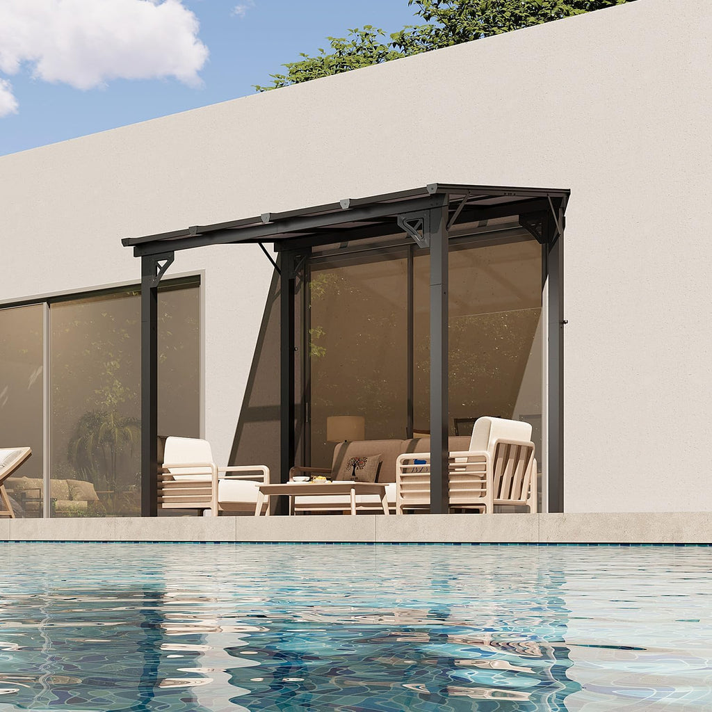 8' x 10' Outdoor Gazebo Pergola with Sloped Roof, Heavy Duty Wall-Mounted Awnings for Patio, Deck, and Backyard