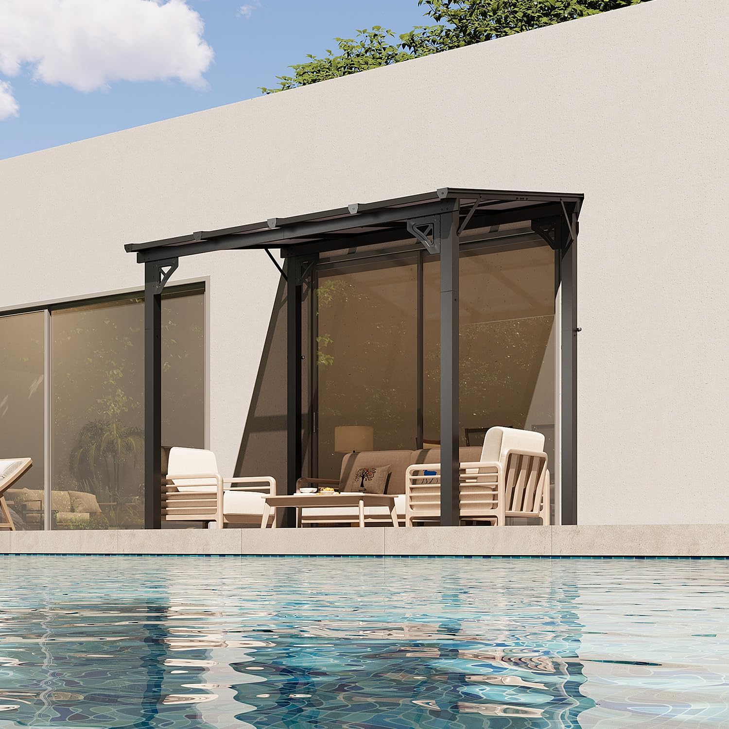 8' x 10' Outdoor Gazebo Pergola with Sloped Roof, Heavy Duty Wall-Mounted Awnings for Patio, Deck, and Backyard