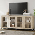 WAMPAT Modern TV Stand with Glass Doors for 40-70 inch TVs, 2 in 1 Entertainment Center Console with Adjustable Shelves and Metal Base for Living Room, Bedroom, Beige