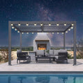 PURPLE LEAF Louvered Pergola w/Light 10' x 12' Aluminum Outdoor Pergola, Adjustable Louvers Roof, Integrated Drainage System 70 Mph High Wind Resistant Small Pergolas for Patio Deck Porch Yard