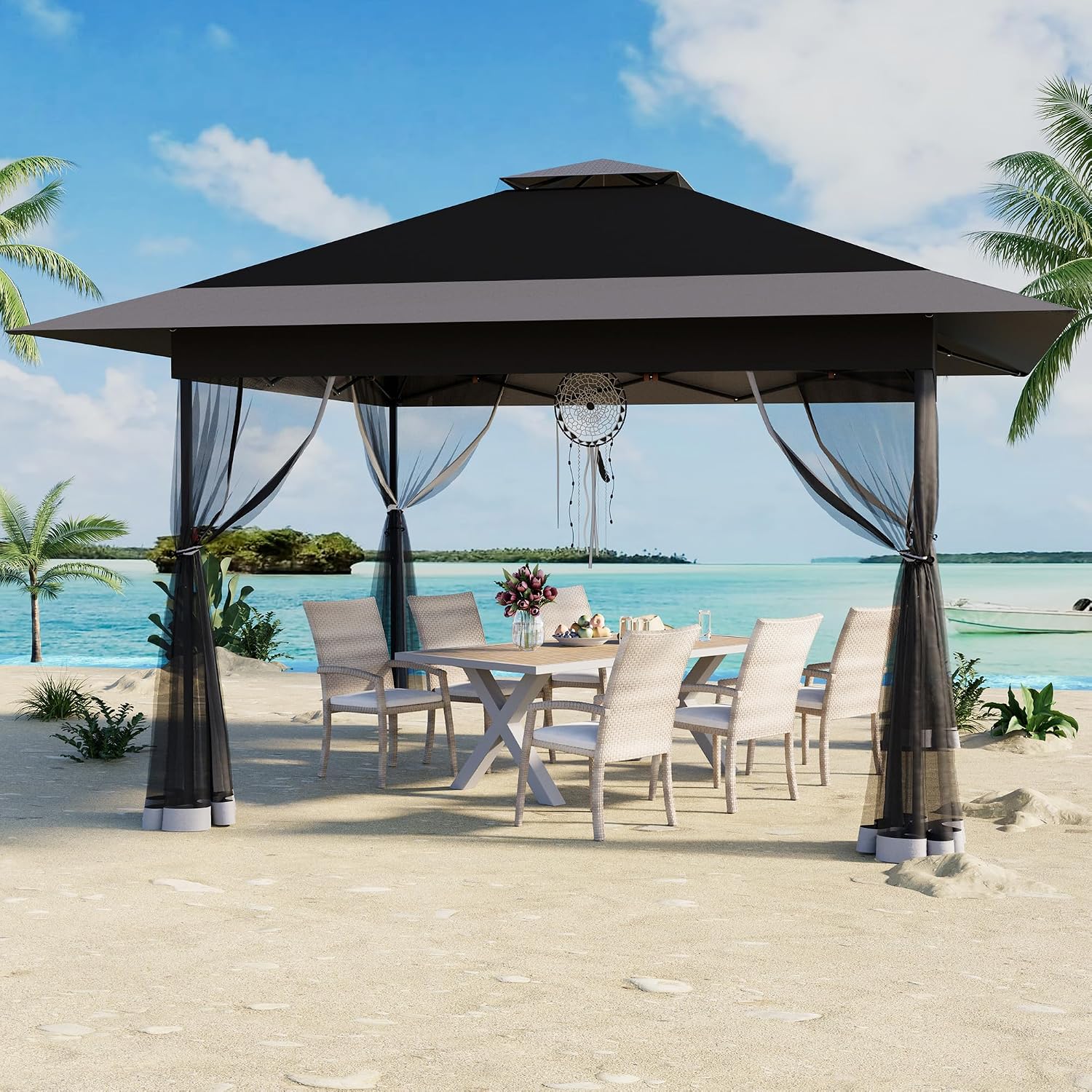 Bezseller 13x13 Pop Up Gazebo with Mosquito Netting – Easy 1-Person Setup, Water-Resistant Backyard Canopy for Family Patio & Garden Use, Black