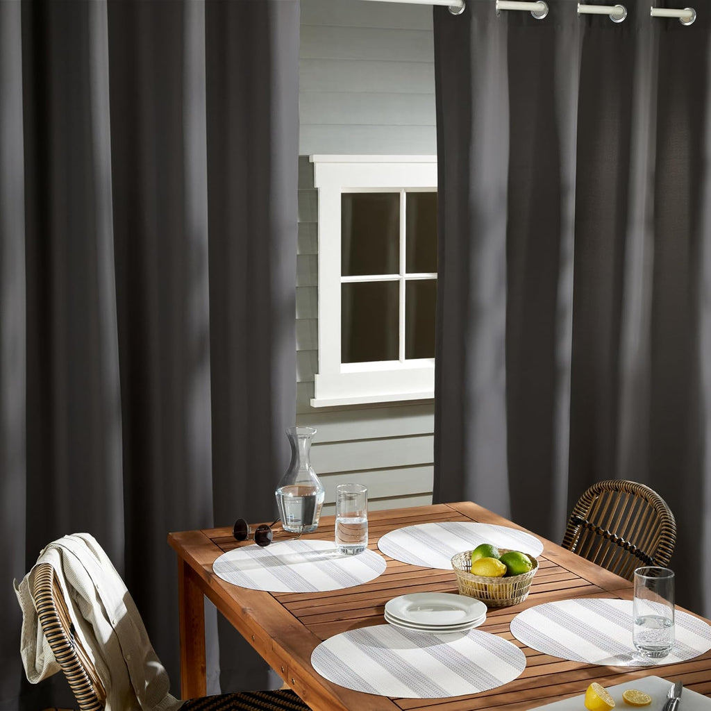 TOWN & COUNTRY BASICS Cabana Solid Heavyweight Indoor Outdoor Curtains, Light Filtering Opacity with Grommet Top, Water Repellent, 2-Pack Set, 54'x96', Charcoal (Pack of 6)