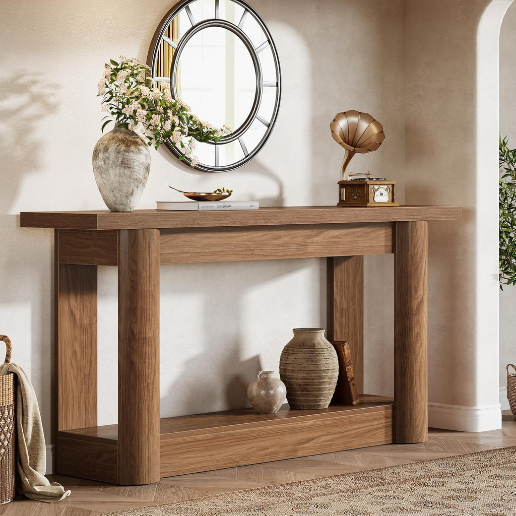 Tribesigns 63-Inch Farmhouse Console Table, Narrow Long Sofa Table Behind The Couch, 2-Tier Storage Entryway Furniture for Hallway, Entrance, Living Room, Rustic Brown