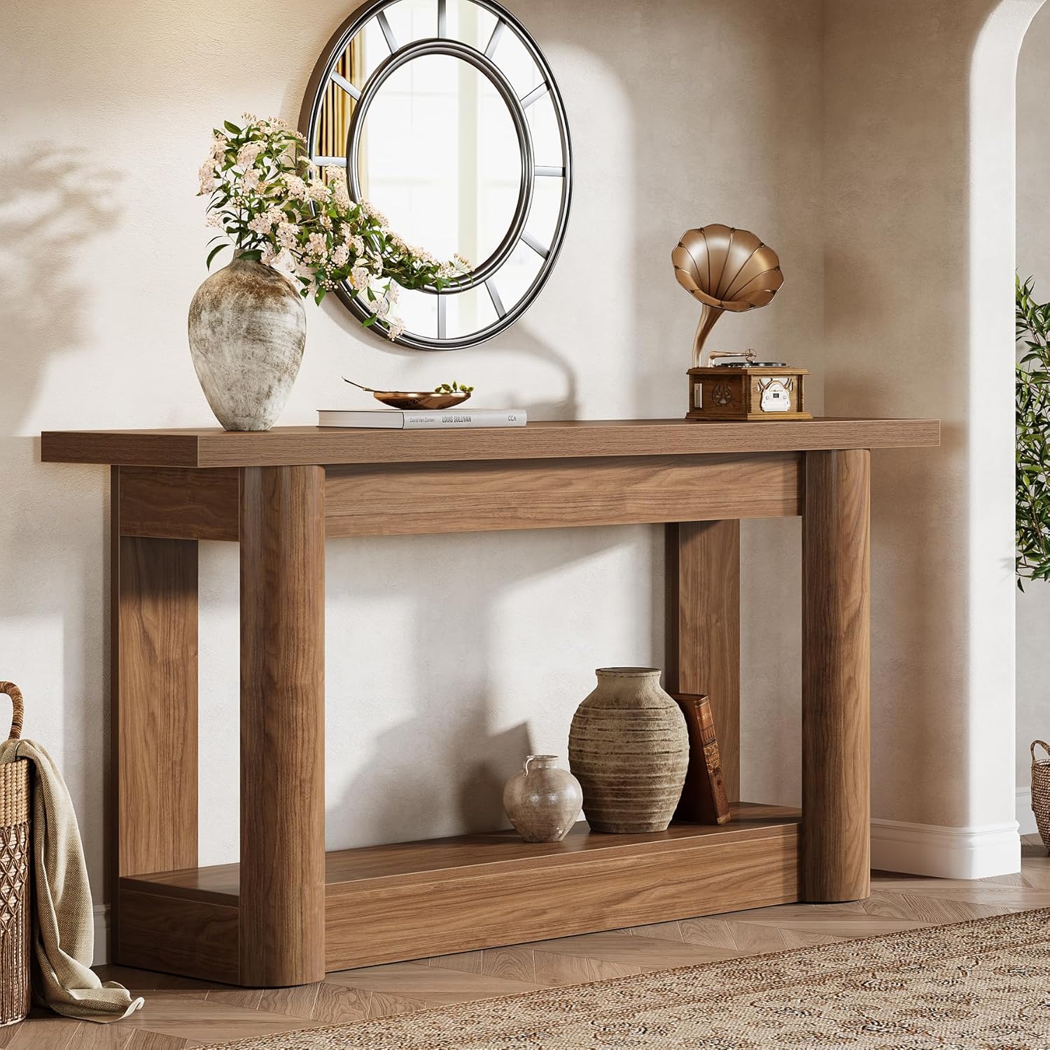 Tribesigns 63-Inch Farmhouse Console Table, Narrow Long Sofa Table Behind The Couch, 2-Tier Storage Entryway Furniture for Hallway, Entrance, Living Room, Rustic Brown