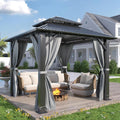 COVERONICS 8.5' x 8.5' Outdoor Hardtop Gazebo - Aluminum Heavy-Duty Double Roof Vented Gazebo with Breathable Netting & Privacy Curtains for Patio, Porch, Garden, Lawn