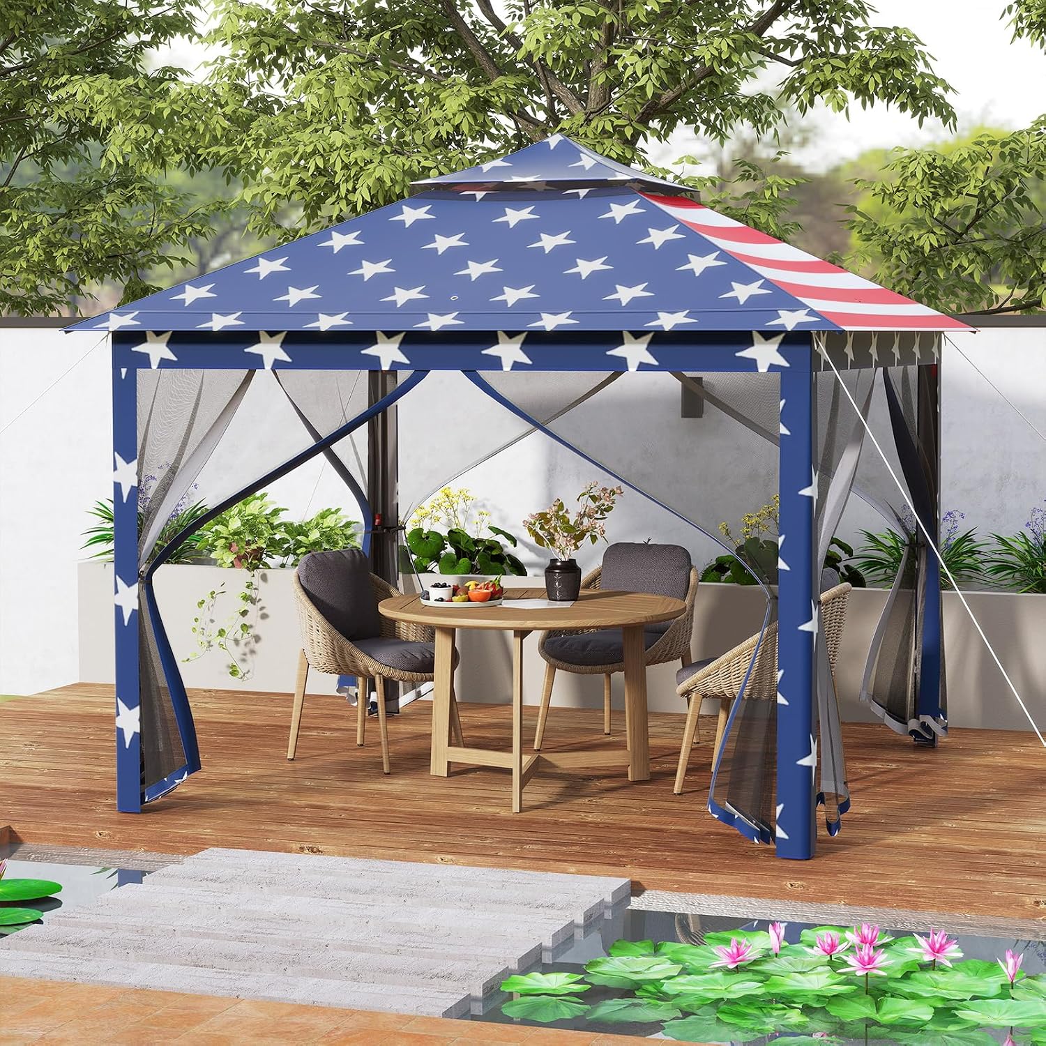 Goplus11 ft × 11 ft Pop up Gazebo, Portable Screen Canopy Shelter w/Mesh Netting Sidewalls, Vented Top, Drainage Holes, Heavy-Duty Height Adjustable Easy Setup Party Tent for Backyard
