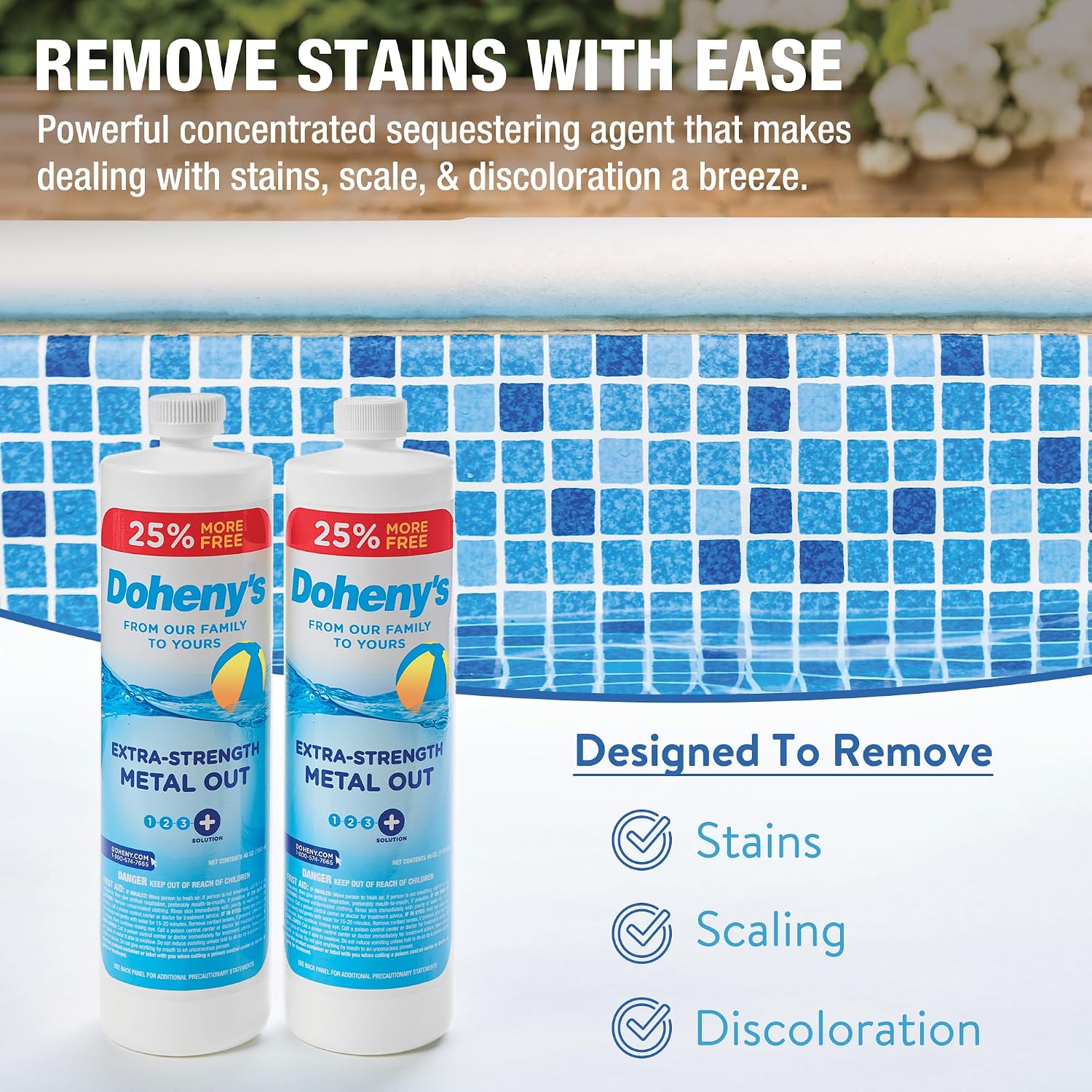 Doheny's Extra-Strength Metal Out Pool Treatment | Professional-Grade, Highly Concentrated Formula | Reduces Staining, Scaling & Discoloration | Dosage View Stripe |12 x 40 Oz. Bottles (480 Oz. Total)