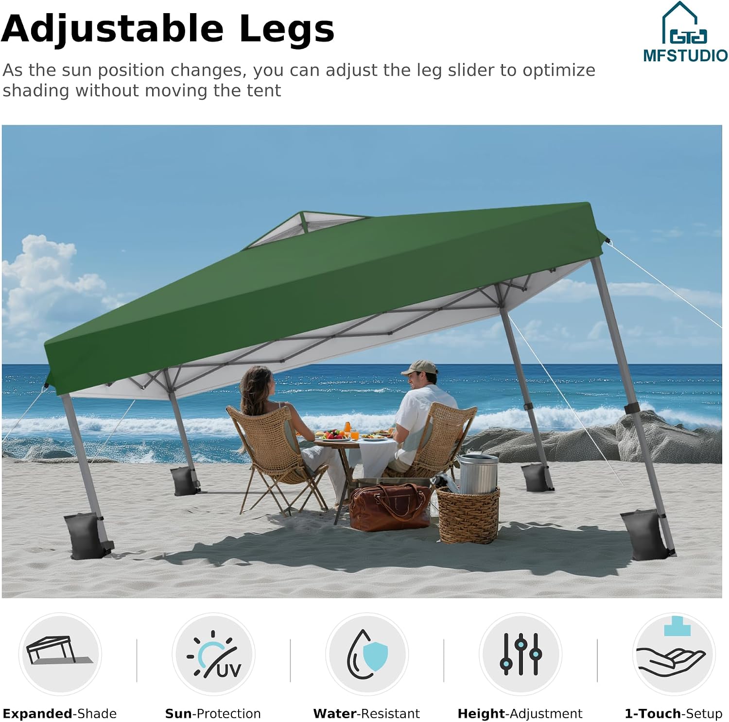 MFSTUDIO 10x10 Pop up Canopy Tent, Gazebo Shelter Sun Shade Canopies One Push Setup Portable Popup Easy Set up Tents with Vented Top,Storage,4 Sandbags,for Beach,Parties,Camping