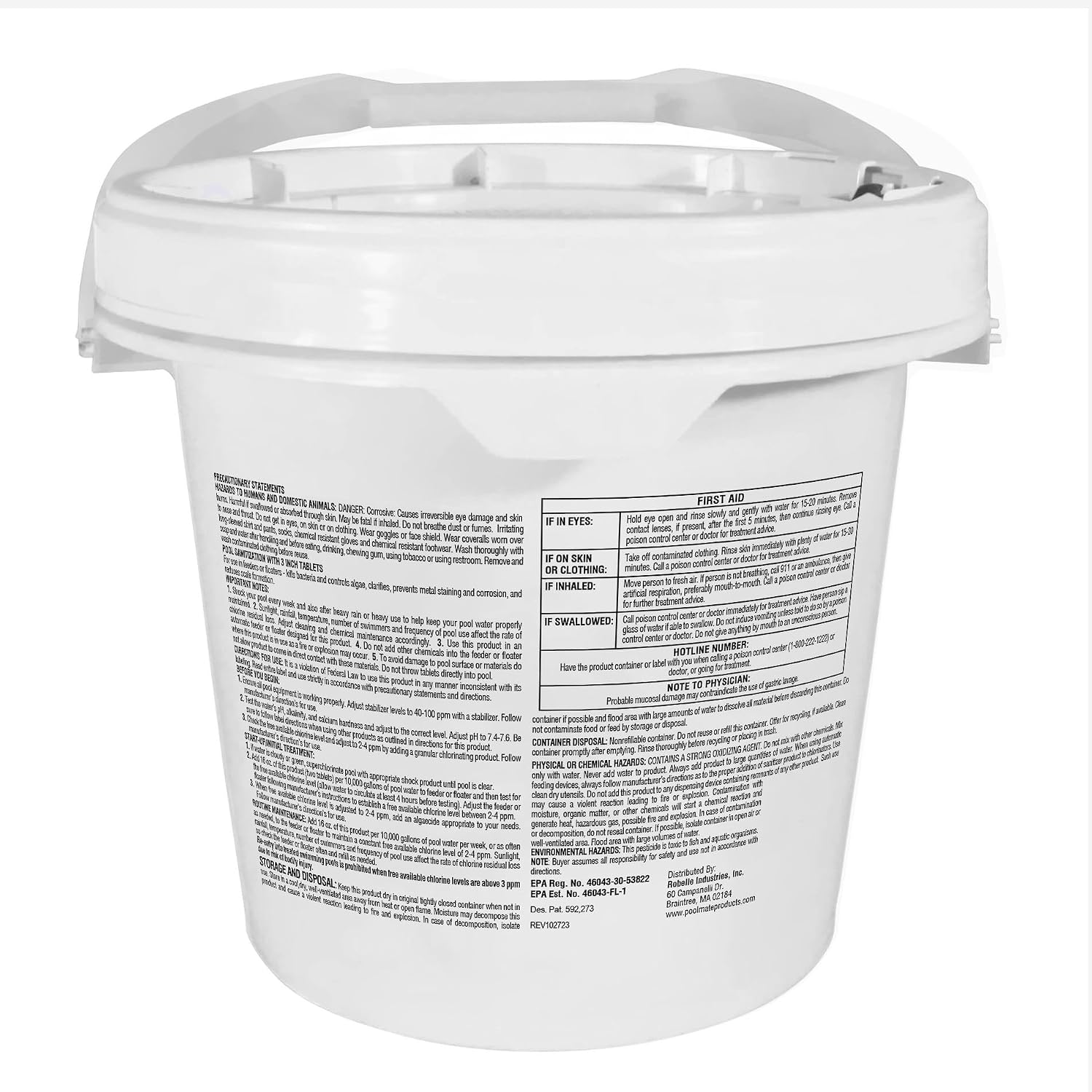 Pool Mate 15-Pounds All-In-1 Swimming Pool 3 Inch Chlorinating Tabs, Chlorine Tablets 3 Inch, Sanitizer, Clarifier, Stain Inhibitor, Algae Control, Descaler, Sunlight Protector All In One, Made In USA