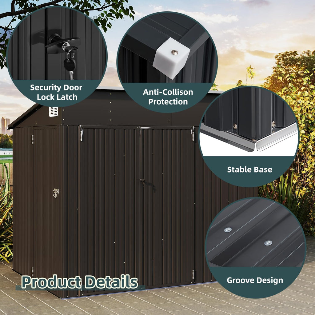 8'x6' Outdoor Storage Shed with Triple Lockable Doors, Metal Cabinet, Sloping Roof & Spacious Storage for Tools, Bicycles, Garden Equipment – Ideal for Patio, Garden & Courtyard