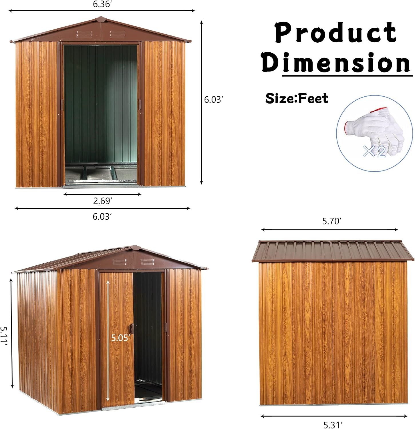 6x6 ft Outdoor Metal Storage Shed with Floor Floor, Lockable Galvanized Steel Tool Shed with Sliding Door and Air Vent, Waterproof Garden Storage House for Backyard, Patio