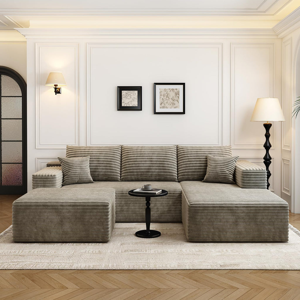 107.5'Cloud Modular Sectional Couch with 1 Ottoman,Modern Minimalist Upholstered Couches, Comfort U Shaped Sofa for Living Room,Deep Seat Corner Couch，No Assembly Required (Camel,Right Facing Chaise)