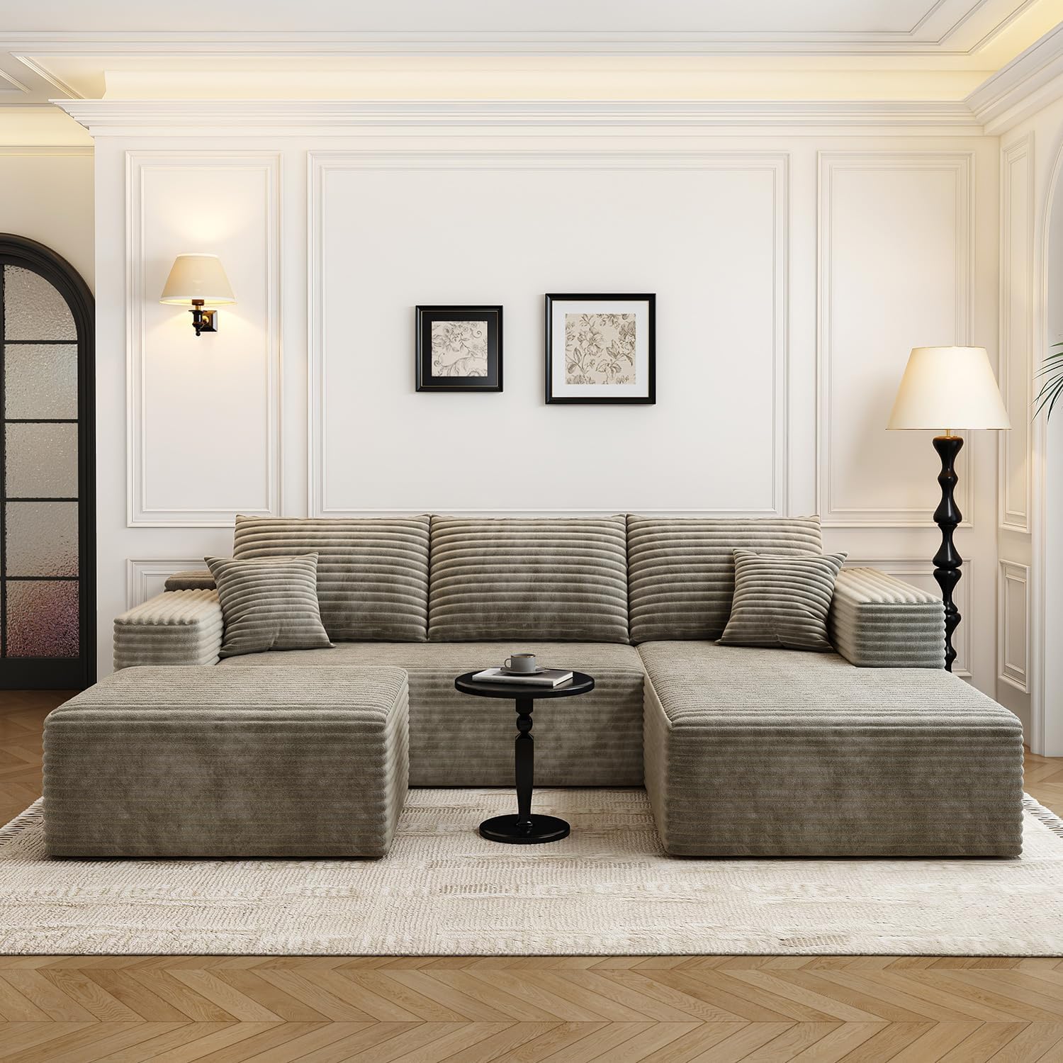 107.5'Cloud Modular Sectional Couch with 1 Ottoman,Modern Minimalist Upholstered Couches, Comfort U Shaped Sofa for Living Room,Deep Seat Corner Couch，No Assembly Required (Camel,Right Facing Chaise)
