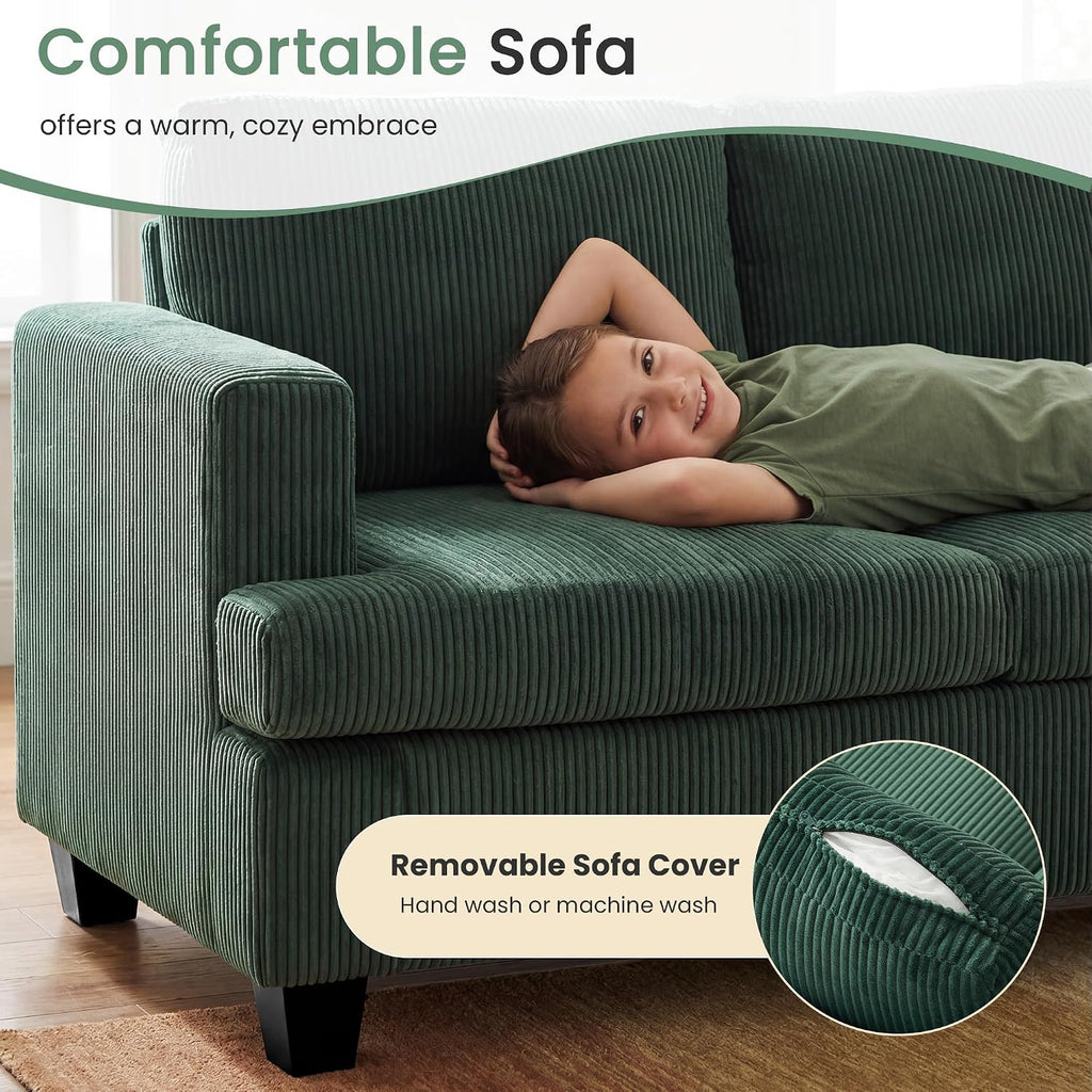 YOUDENOVA 2 Piece Set Comfy Sofa Couch, 3 Seater & Loveseat Sofa with Deep Seats, Modern Sleeper Couch for Living Room, Green Corduroy
