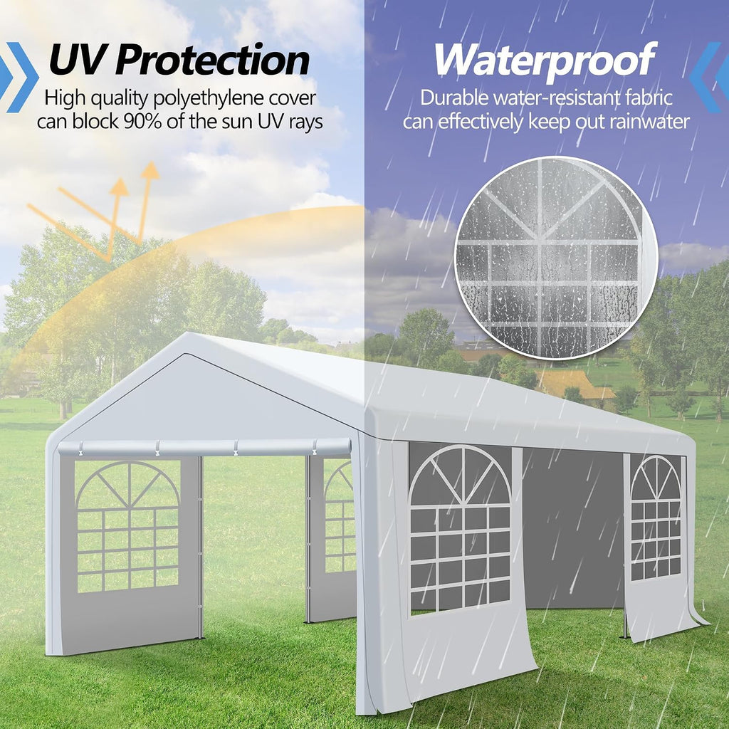 13'x20' Party Tent Heavy Duty, Wedding Tent with Removable Sidewall & 4 Sand Bags, Outdoor Events for Wedding, Birthday Party (13' x 20')