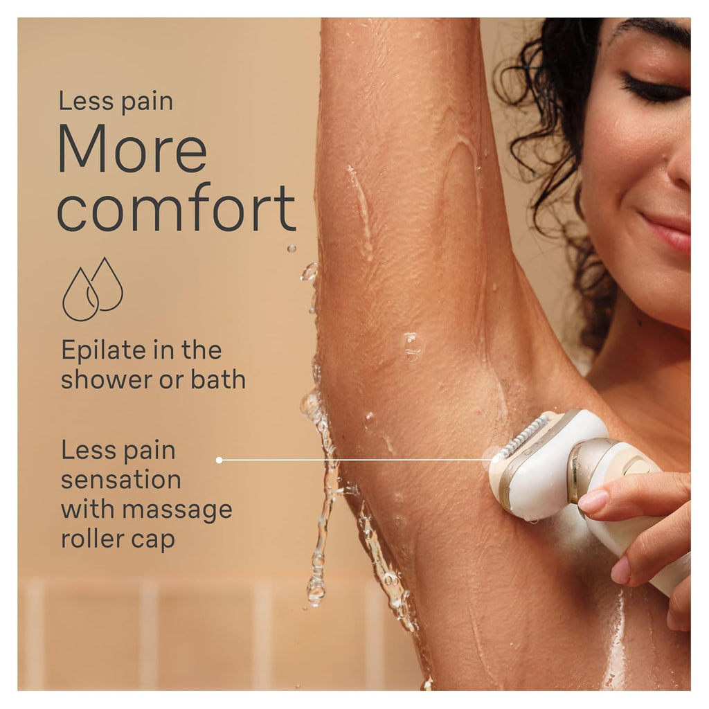Braun Silk-épil 9 Flex Epilator, 360 Flex and Pivoting Head, Wet and Dry, Includes Shaver Head, Trimmer Comb, SES9-041 3D, Tinted Gold