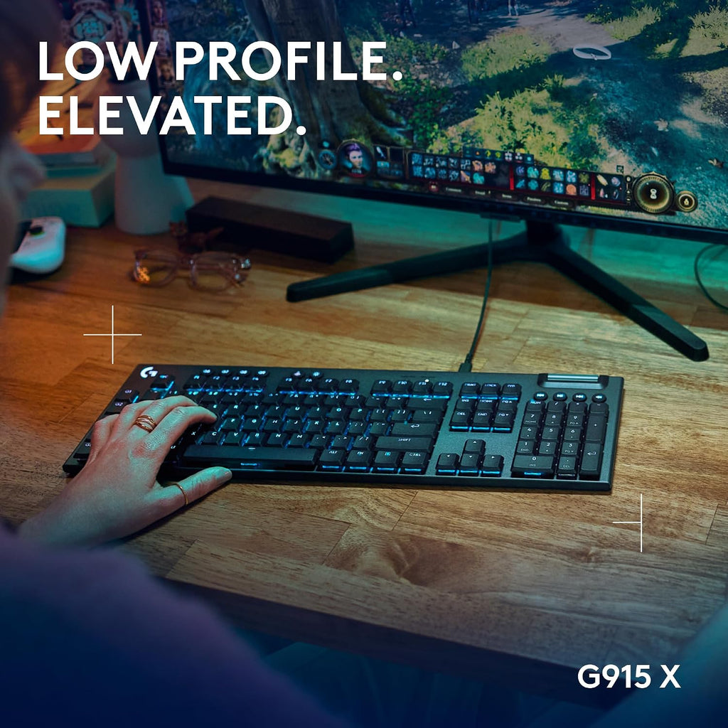 Logitech G915 X Wired Mechanical Gaming Keyboard, Double-Shot PBT Keycaps, Fully Programmable Keys, RGB Backlit Mac/PC Gaming Keyboards, Aluminum Finish, GL Tactile Switches, Black (Renewed)