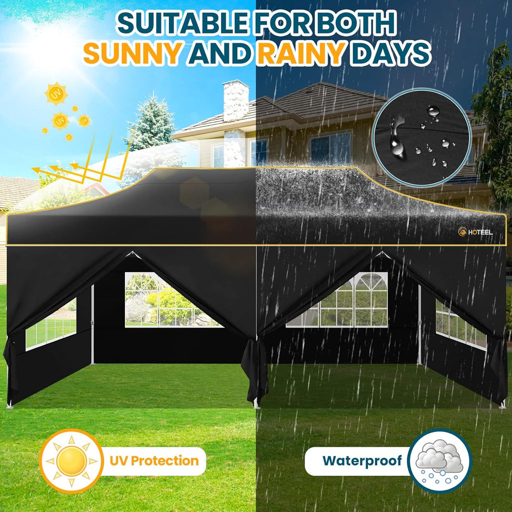 Hoteel 10x20 Pop Up Canopy Tent Heavy Duty with 6 Sidewalls, Waterproof Party Tent, Easy Set-up Commercial Instant Tents with Roller Bag & Sandbags, Hexagonal Leg (1-Year Warranty)