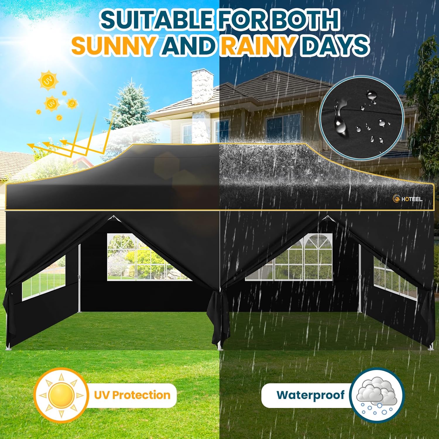 Hoteel 10x20 Pop Up Canopy Tent Heavy Duty with 6 Sidewalls, Waterproof Party Tent, Easy Set-up Commercial Instant Tents with Roller Bag & Sandbags, Hexagonal Leg (1-Year Warranty)