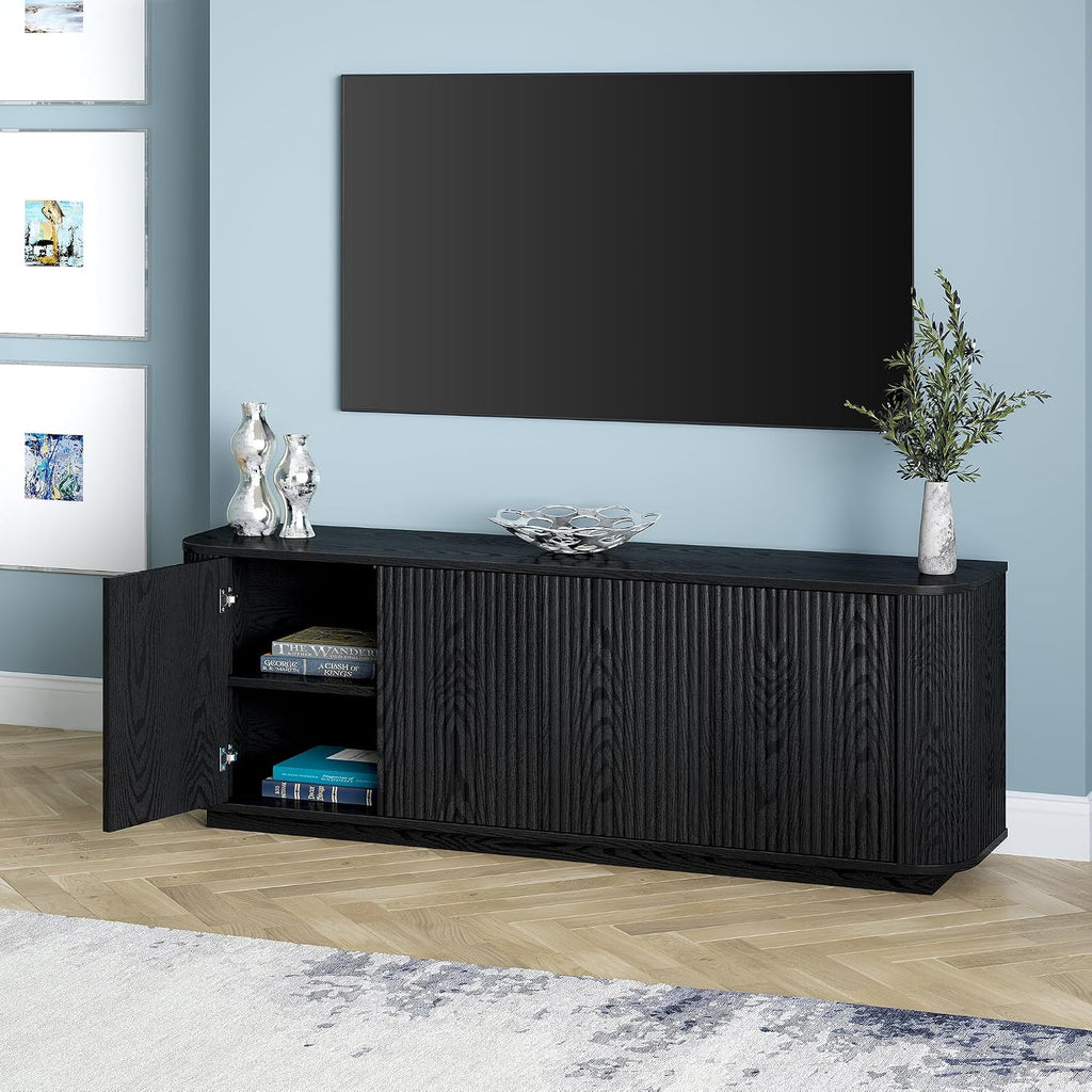 Henn&Hart Fluted TV Stand for TVs up to 75' with 2 Storage Cabinets with an Adjustable Shelf for Living Room, Family Room, or Office, Natural Black