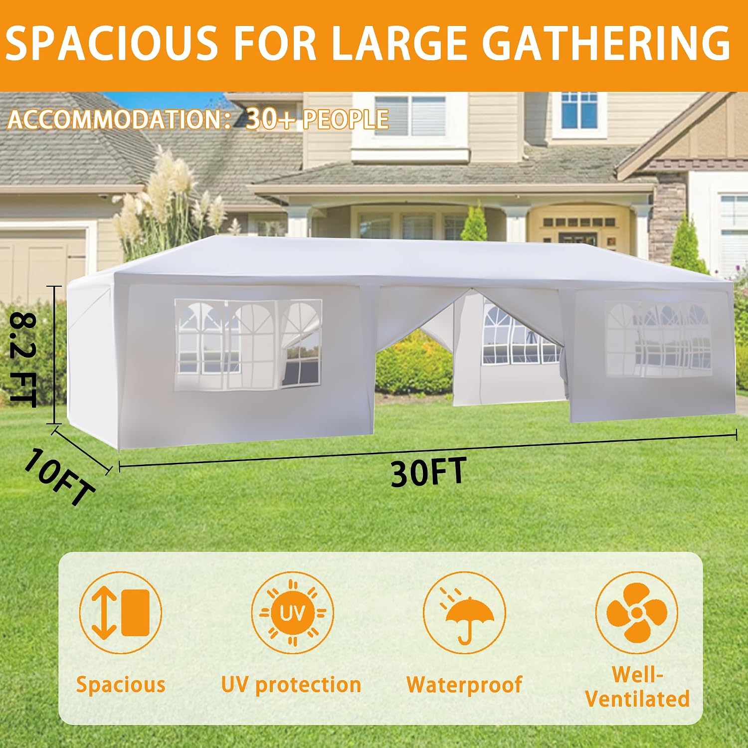 10x30 Party Tent Heavy Duty Outdoor Canopy Tents for Parties with 8 Removable Sidewalls Outside Large Gazebo Shelter Carpas para Fiestas for Backyard Patio Events Wedding BBQ, White