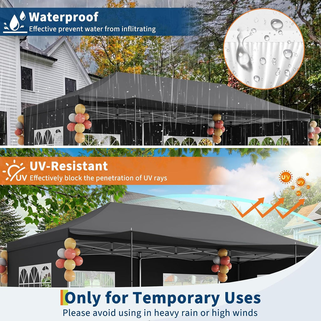 Garvee Commercial-Grade 10x20 ft Pop-Up Canopy Tent - 420D Oxford Fabric with PE Windows and 5 Removable Sidewalls, Ideal Heavy Duty Outdoor Shelter for Events, Weddings, and Backyard Gatherings