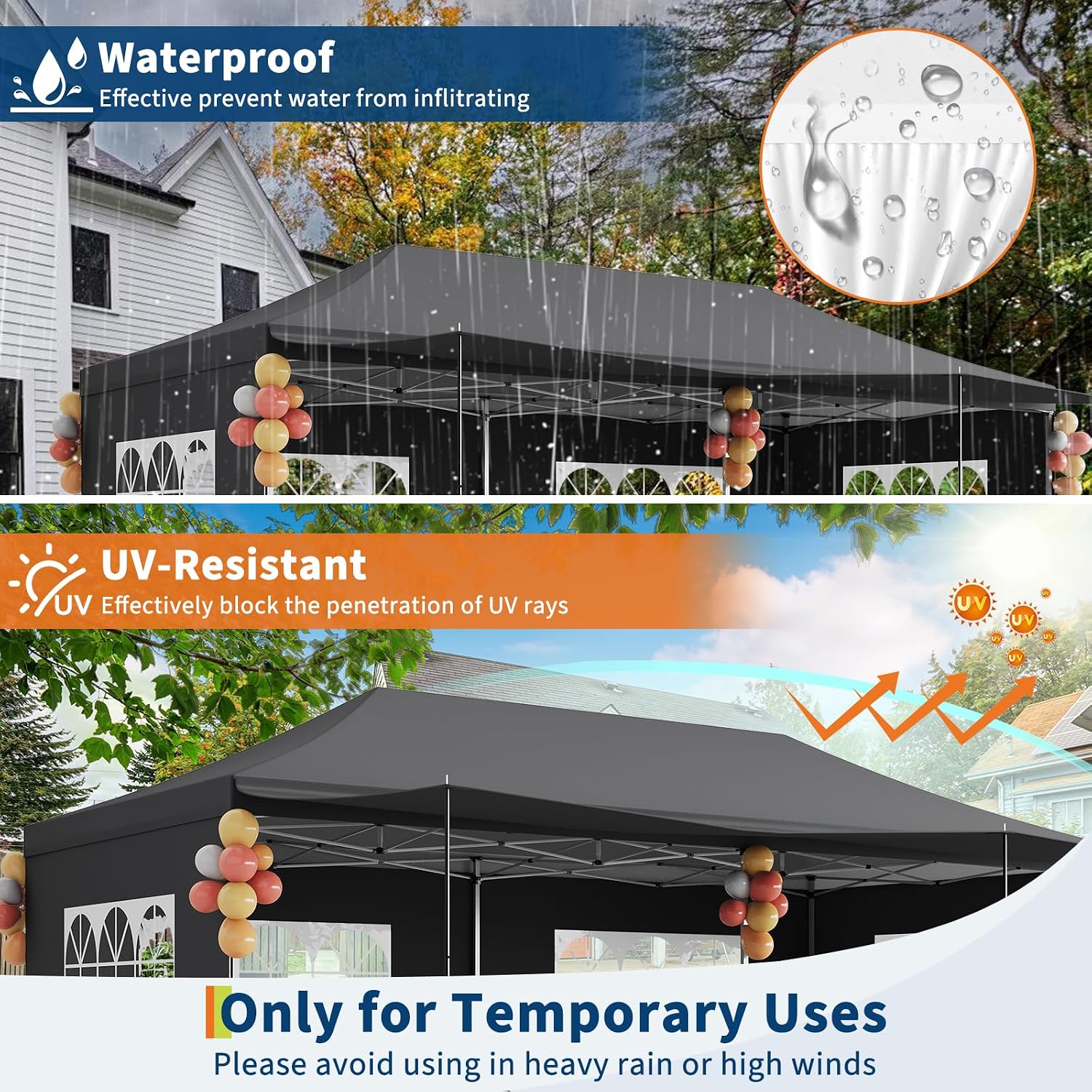 Garvee Commercial-Grade 10x20 ft Pop-Up Canopy Tent - 420D Oxford Fabric with PE Windows and 5 Removable Sidewalls, Ideal Heavy Duty Outdoor Shelter for Events, Weddings, and Backyard Gatherings