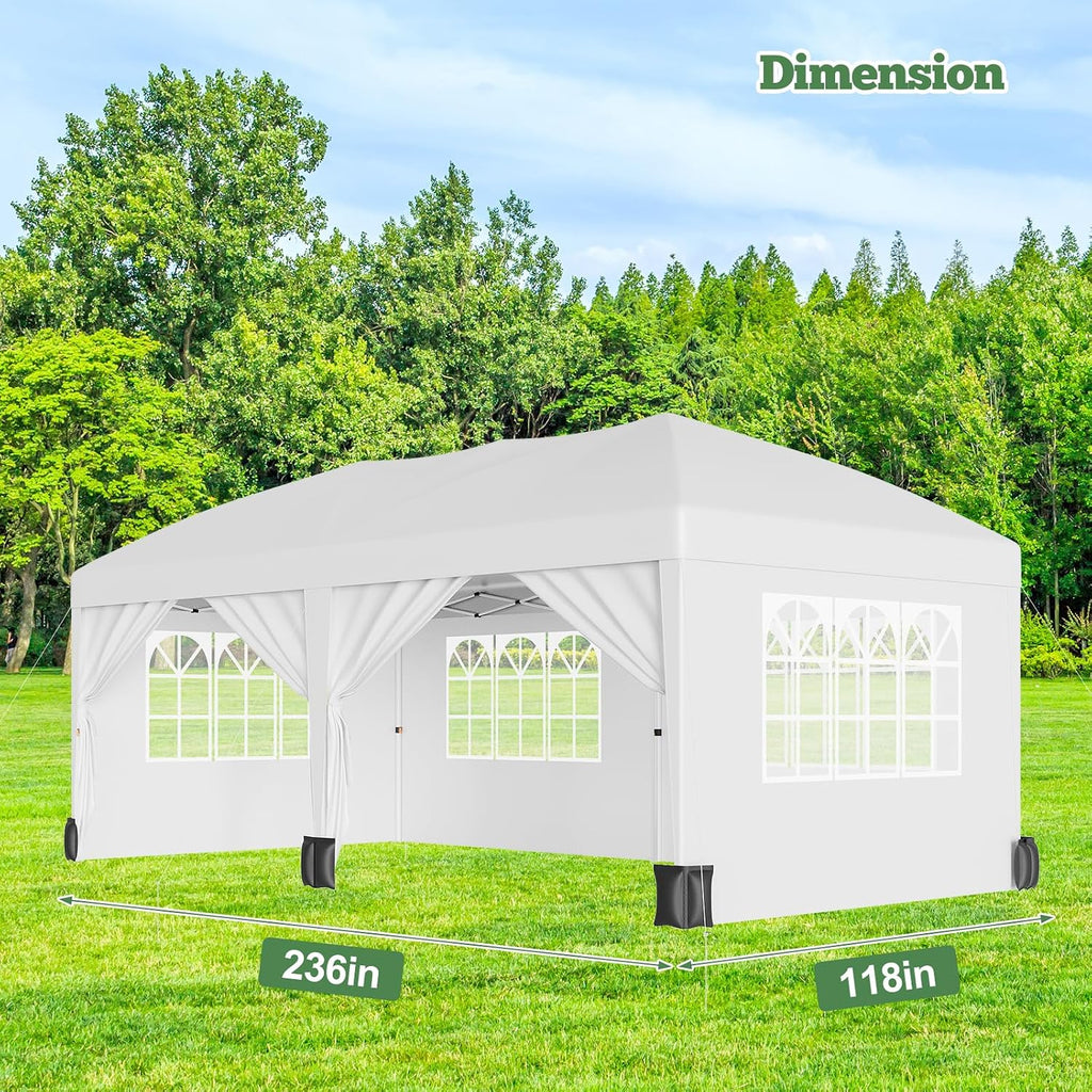 10X20Ft Pop Up Wedding Party Tent with 6 Sidewalls - Heavy Duty Commercial Outdoor Canopy, Waterproof Gazebo Canopy Tent, Canopy All Season with Storage Bag, White